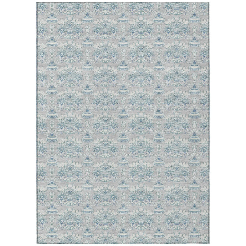 3' X 5' Silver And Gray Floral Washable Indoor Outdoor Area Rug Homeroots Outdoor