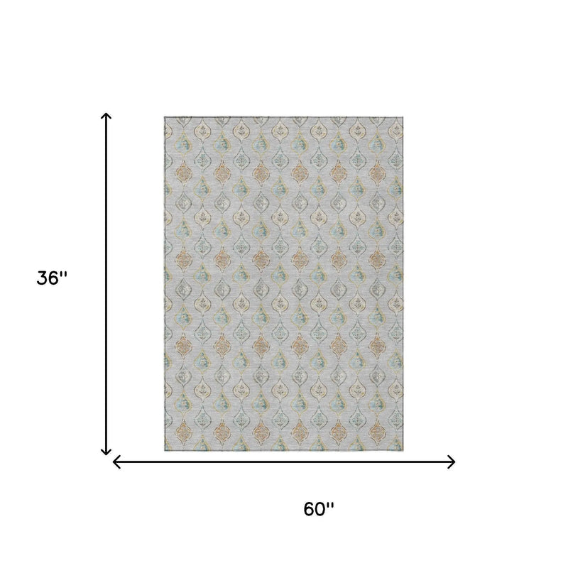 3' X 5' Silver And Gray Floral Washable Indoor Outdoor Area Rug Homeroots Outdoor