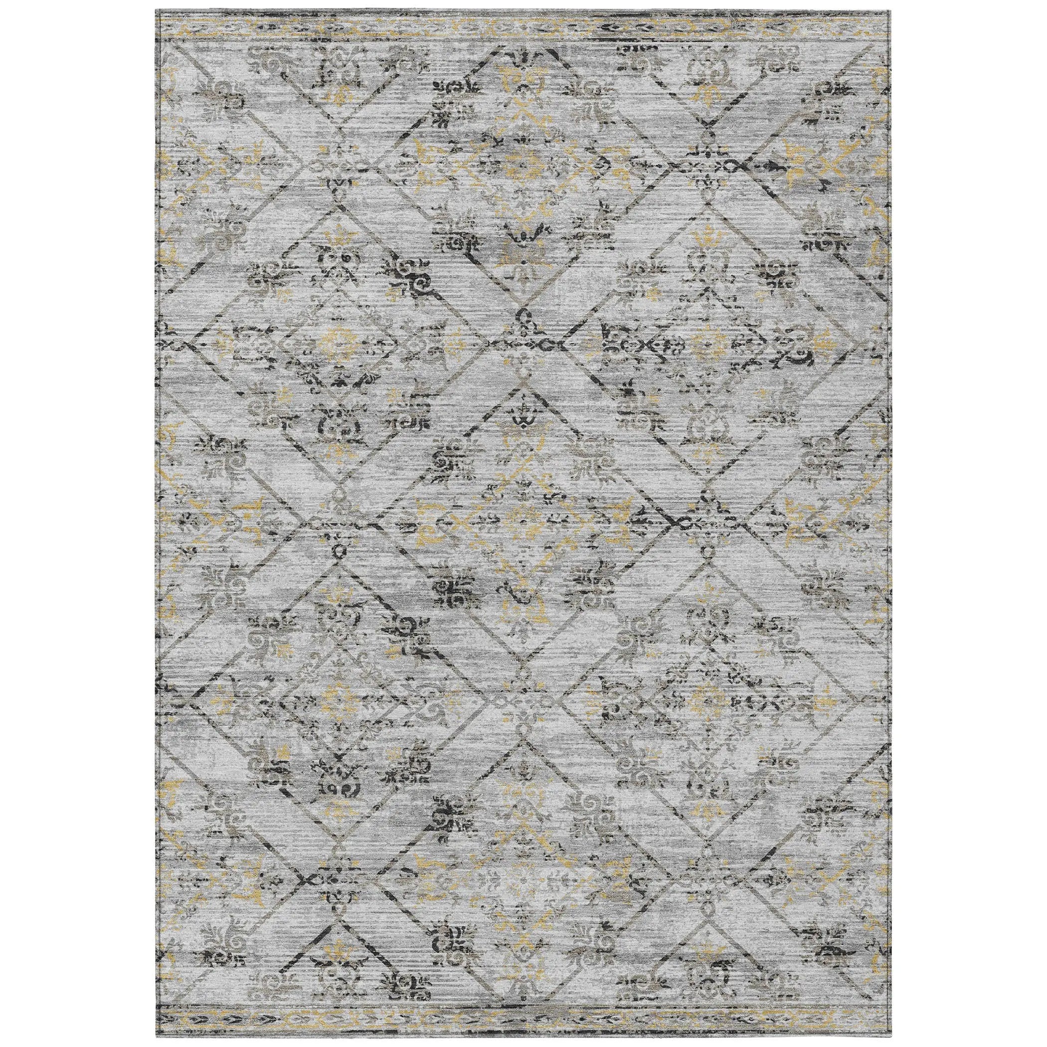 3' X 5' Silver And Ivory Geometric Washable Indoor Outdoor Area Rug Homeroots Outdoor