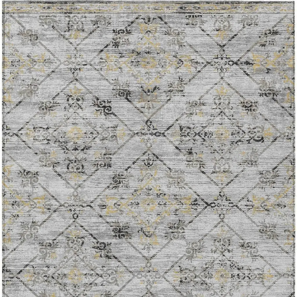3' X 5' Silver And Ivory Geometric Washable Indoor Outdoor Area Rug Homeroots Outdoor