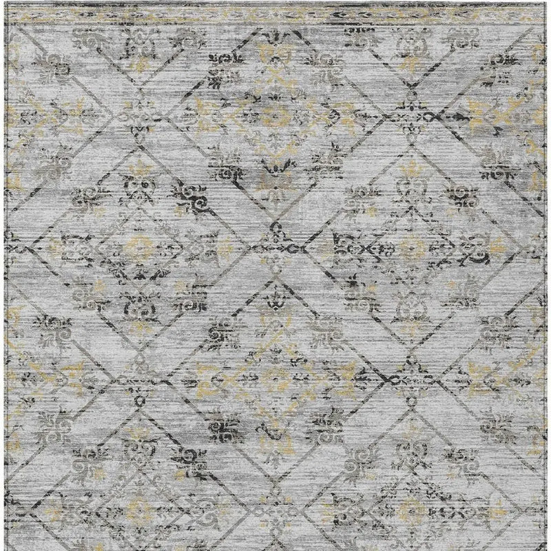 3' X 5' Silver And Ivory Geometric Washable Indoor Outdoor Area Rug Homeroots Outdoor