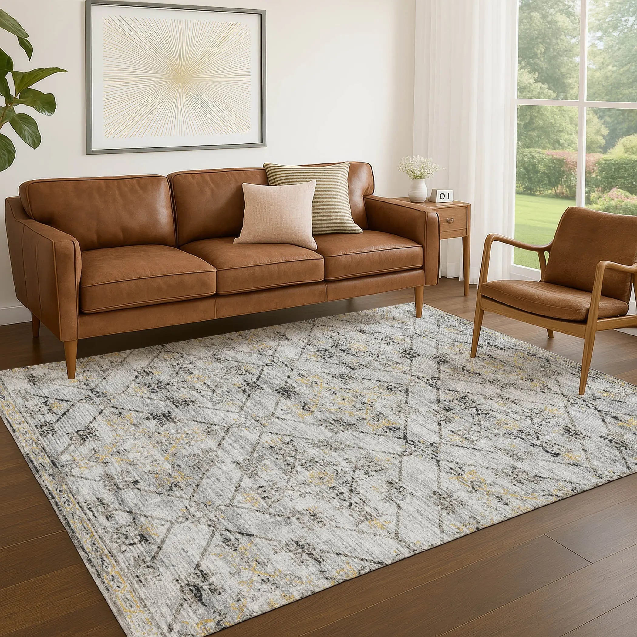 3' X 5' Silver And Ivory Geometric Washable Indoor Outdoor Area Rug Homeroots Outdoor