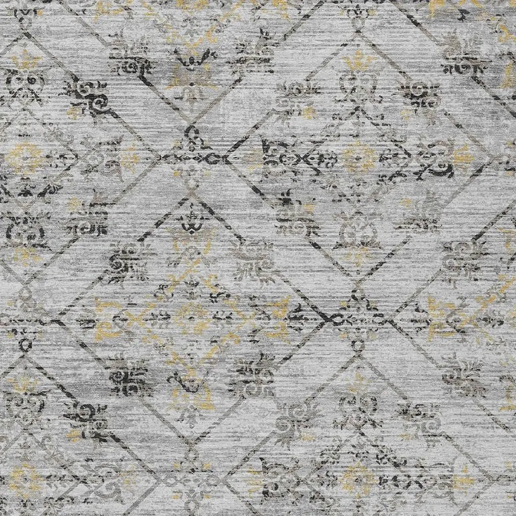 3' X 5' Silver And Ivory Geometric Washable Indoor Outdoor Area Rug Homeroots Outdoor
