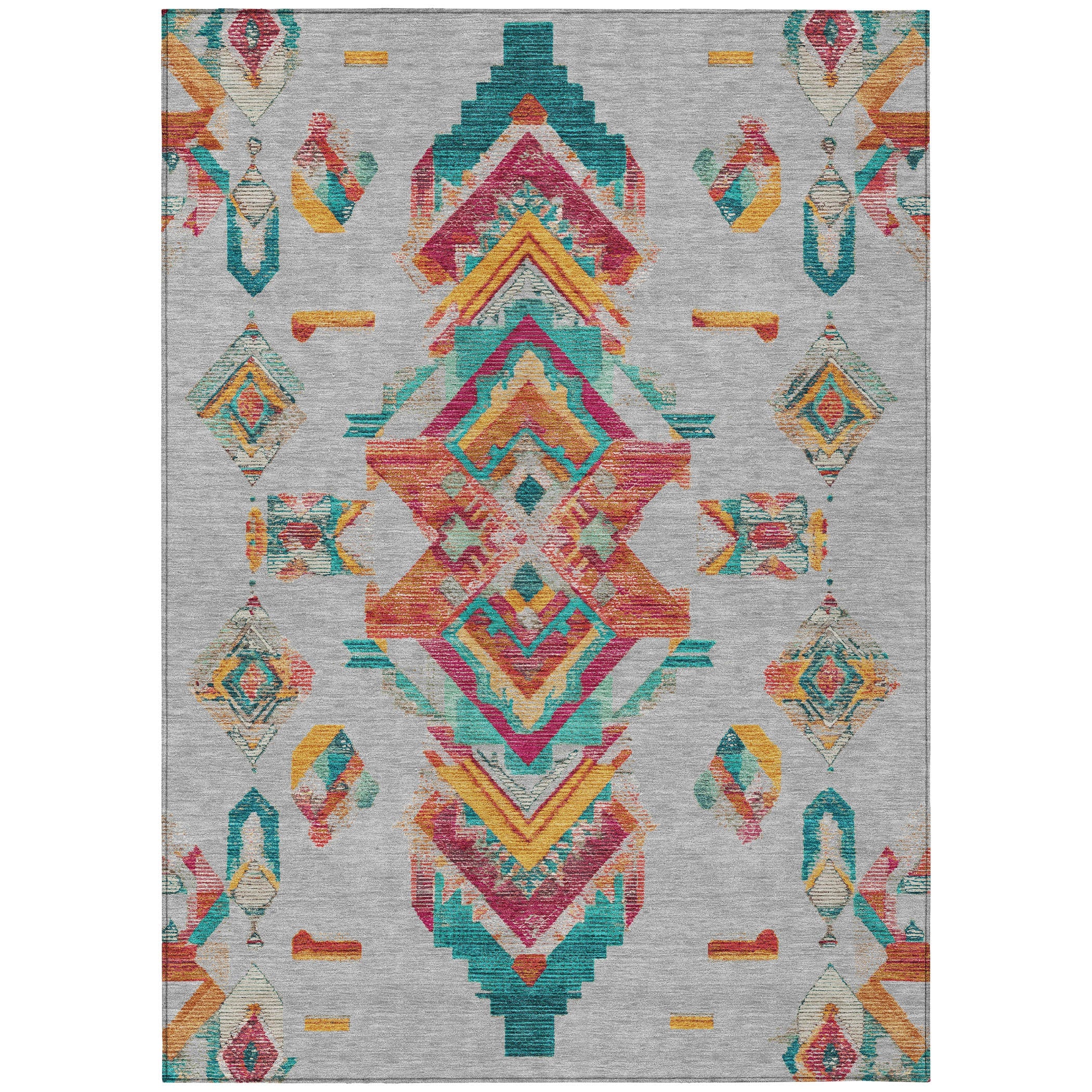 3' X 5' Silver And Ivory Tribal Washable Indoor Outdoor Area Rug Homeroots Outdoor