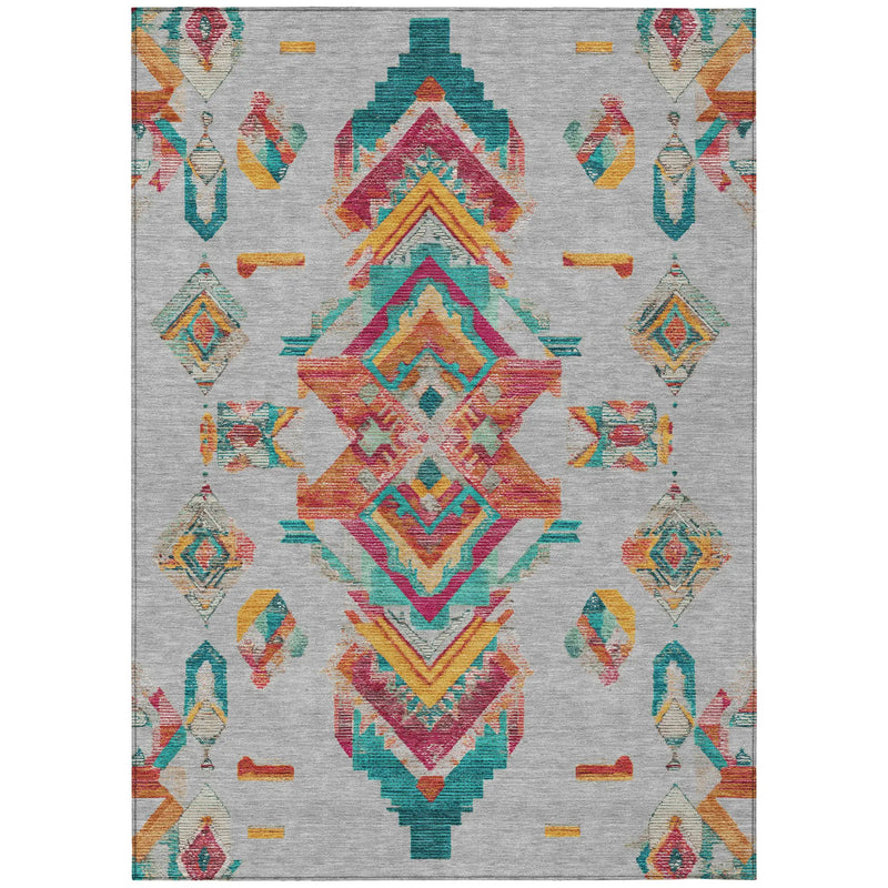 3' X 5' Silver And Ivory Tribal Washable Indoor Outdoor Area Rug Homeroots Outdoor