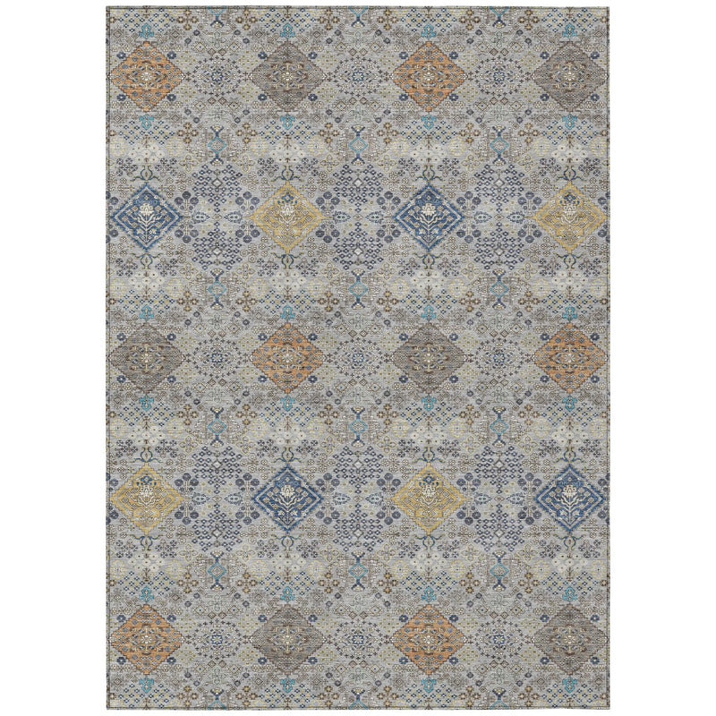 3' X 5' Silver And Navy Blue Oriental Washable Indoor Outdoor Area Rug Homeroots Outdoor