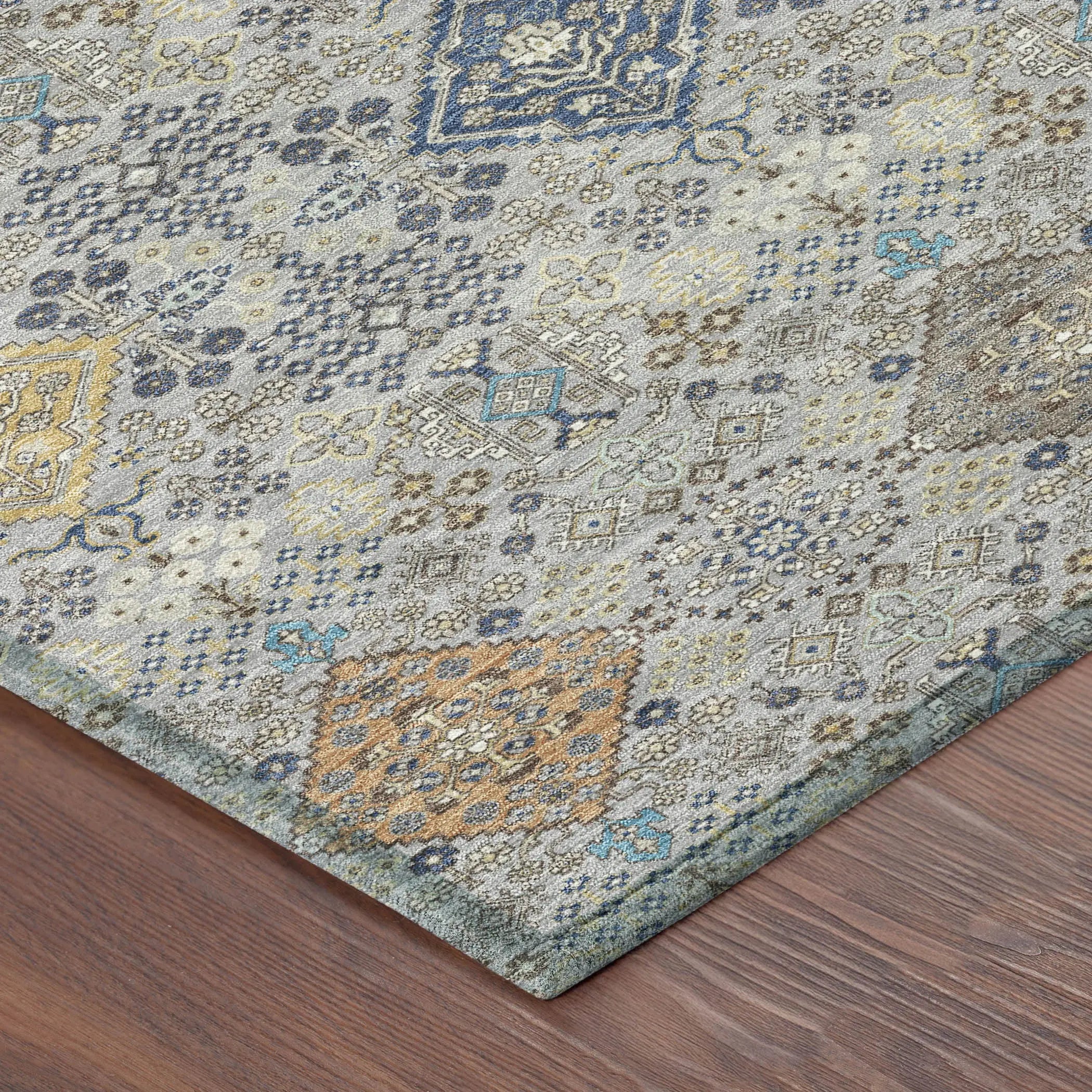 3' X 5' Silver And Navy Blue Oriental Washable Indoor Outdoor Area Rug Homeroots Outdoor