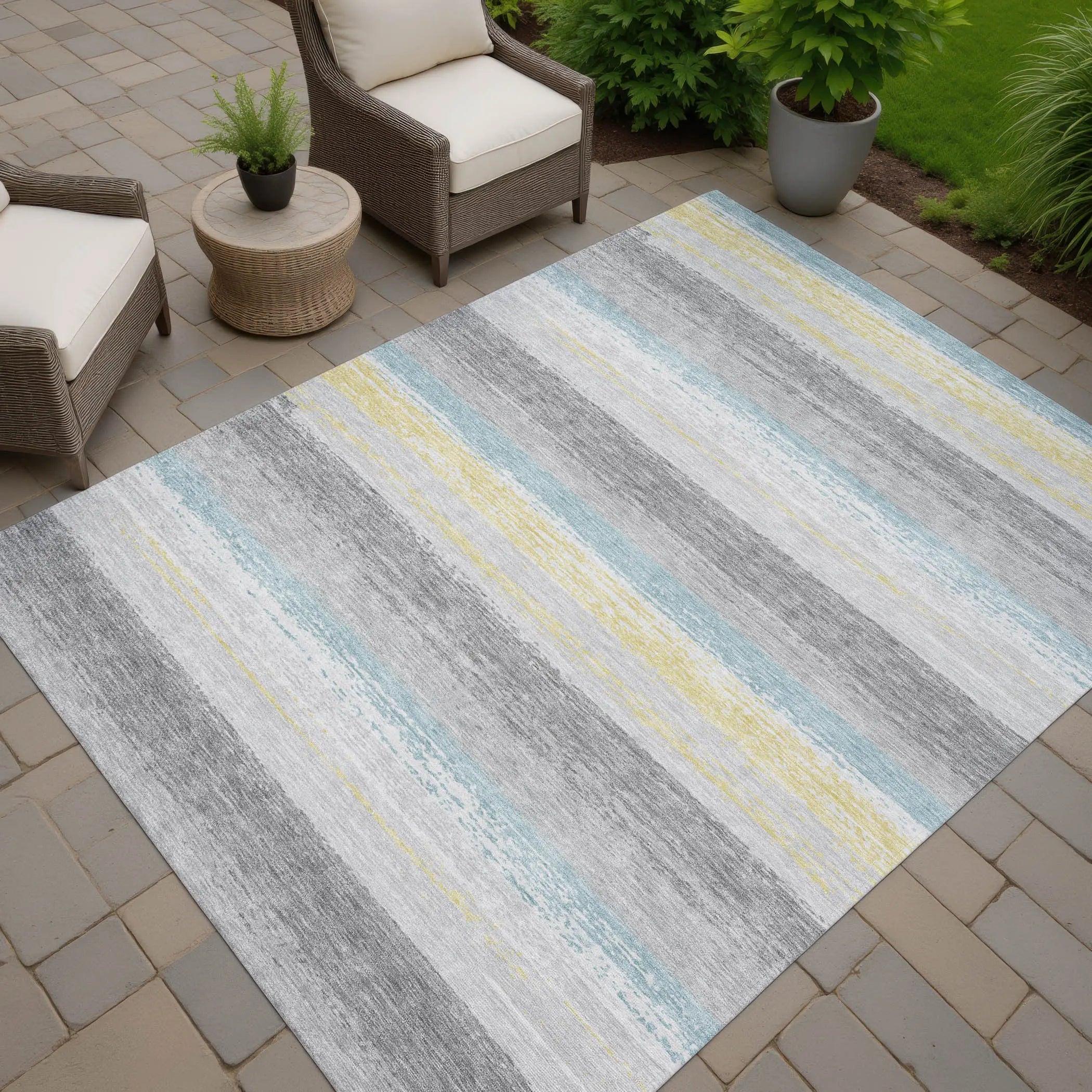 3' X 5' Silver And Taupe Striped Washable Indoor Outdoor Area Rug Homeroots Outdoor