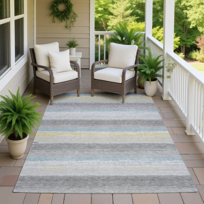 3' X 5' Silver And Taupe Striped Washable Indoor Outdoor Area Rug Homeroots Outdoor