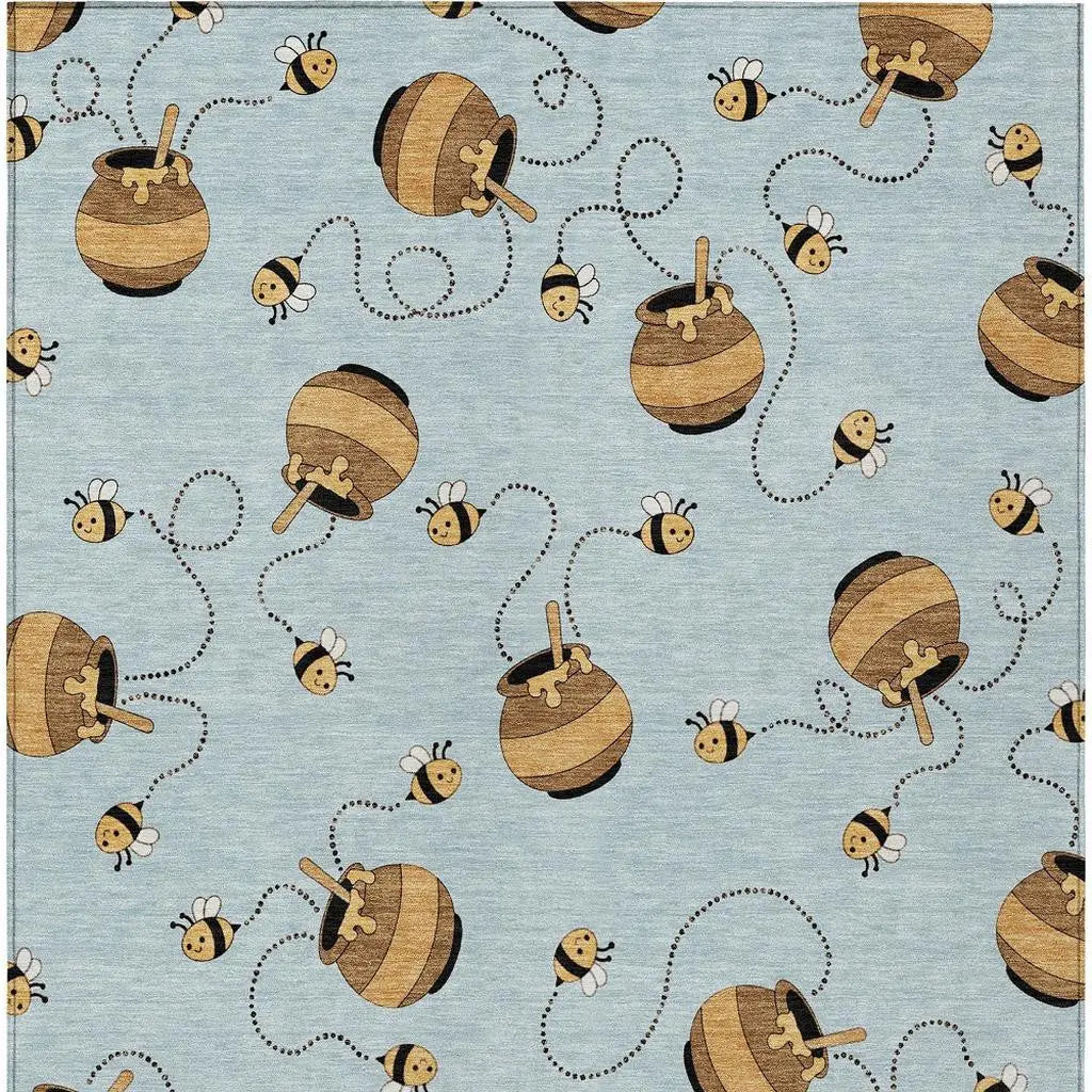 3' X 5' Sky Blue And Beige Geometric Washable Indoor Outdoor Area Rug Homeroots Outdoor
