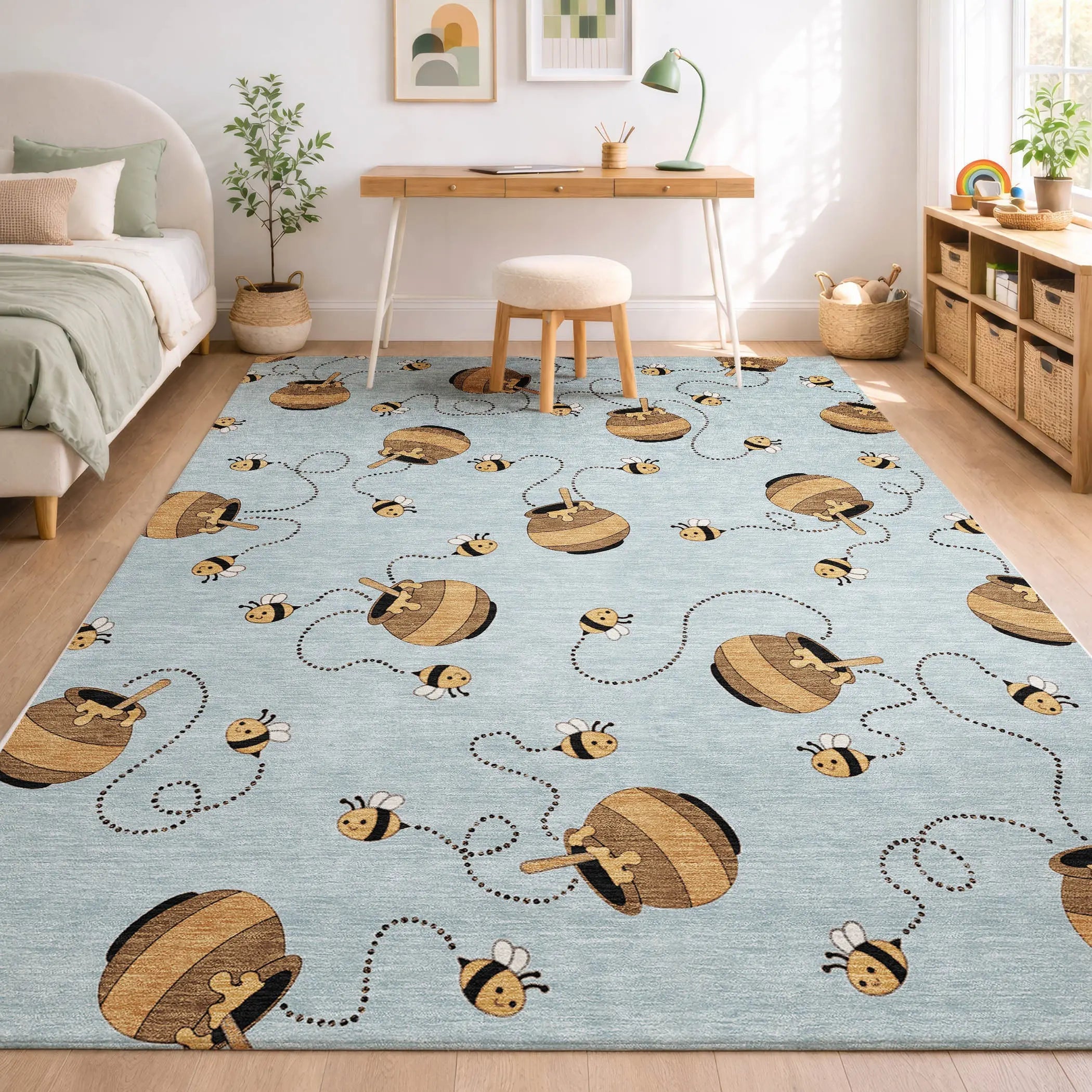 3' X 5' Sky Blue And Beige Geometric Washable Indoor Outdoor Area Rug Homeroots Outdoor