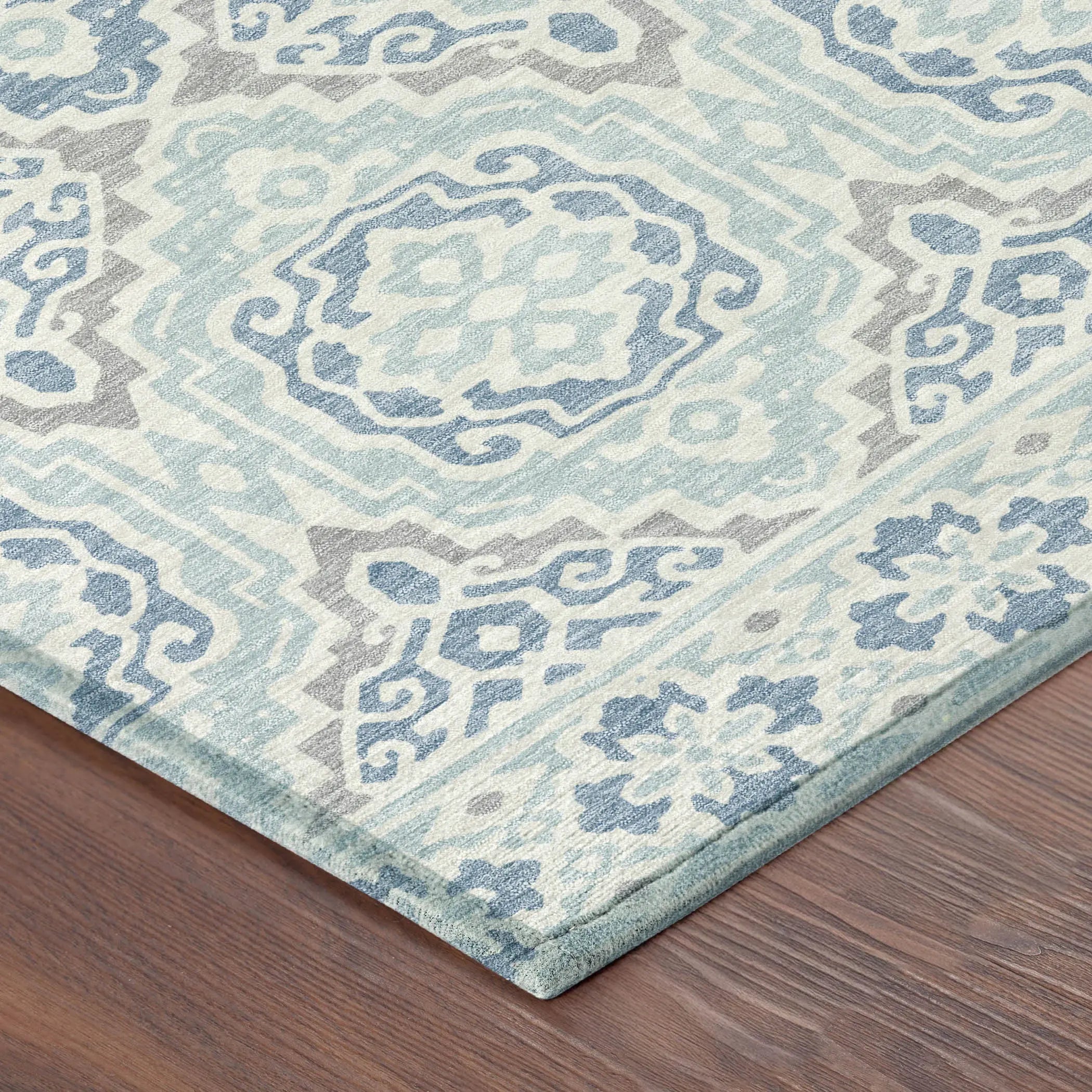 3' X 5' Sky Blue And Beige Tribal Washable Indoor Outdoor Area Rug Homeroots Outdoor