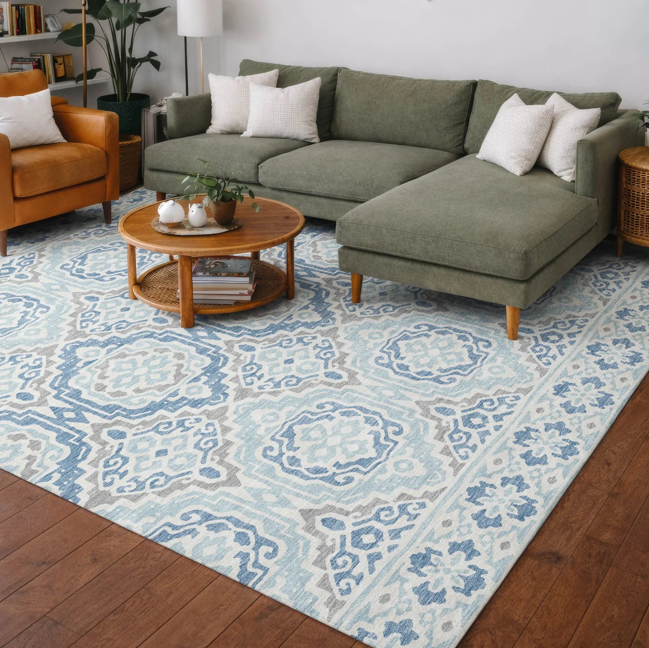 3' X 5' Sky Blue And Beige Tribal Washable Indoor Outdoor Area Rug Homeroots Outdoor