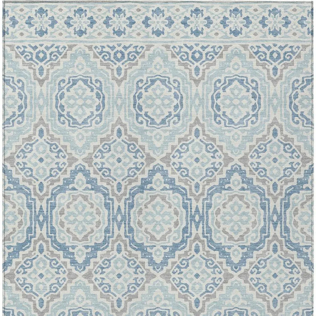 3' X 5' Sky Blue And Beige Tribal Washable Indoor Outdoor Area Rug Homeroots Outdoor