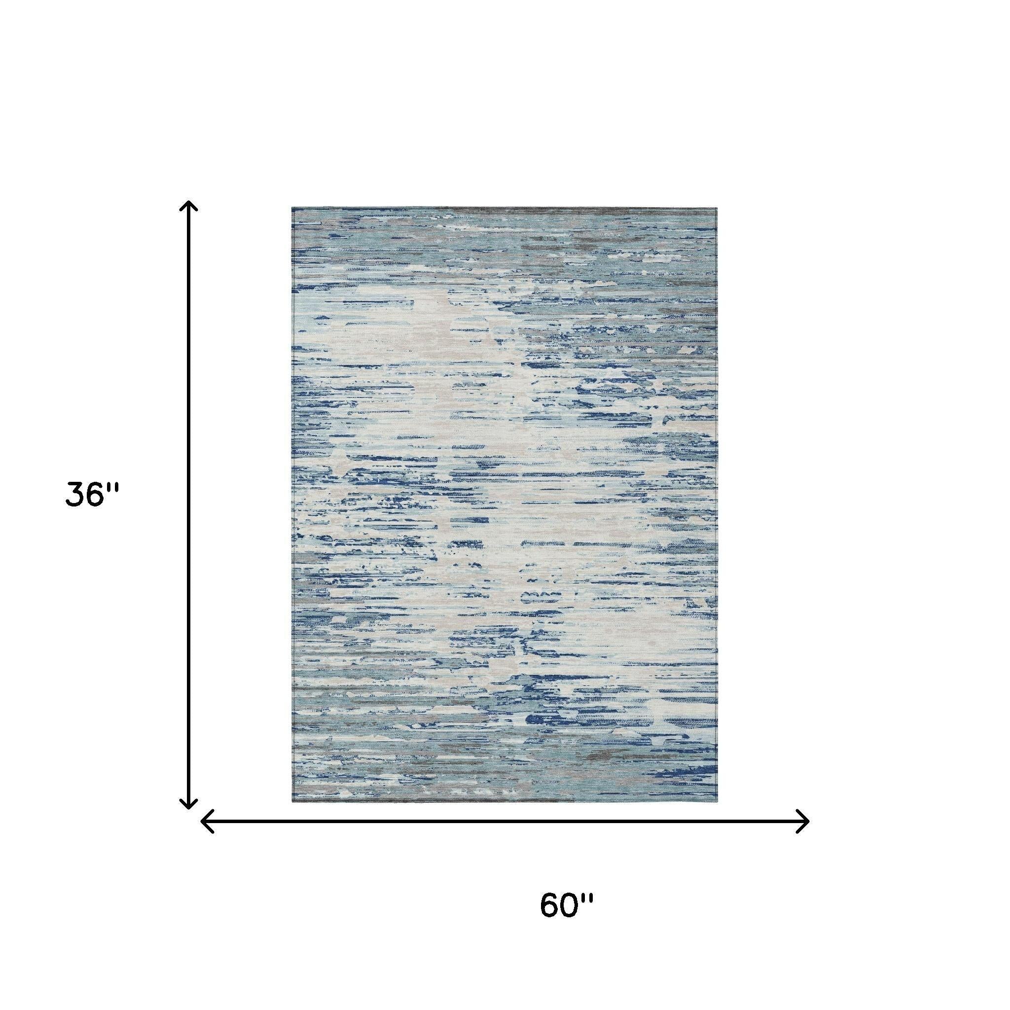 3' X 5' Sky Blue And Blue Abstract Washable Indoor Outdoor Area Rug Homeroots Outdoor