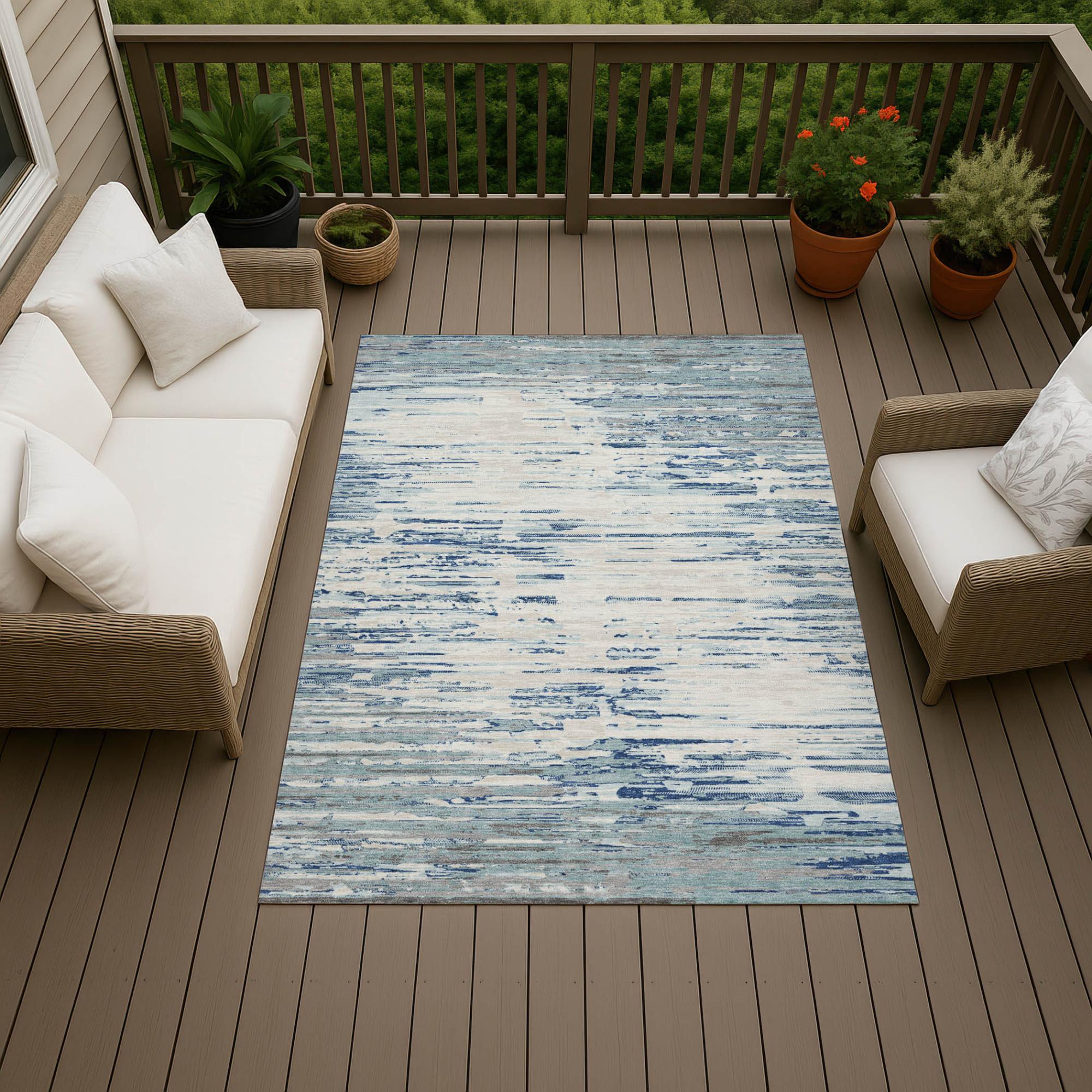 3' X 5' Sky Blue And Blue Abstract Washable Indoor Outdoor Area Rug Homeroots Outdoor