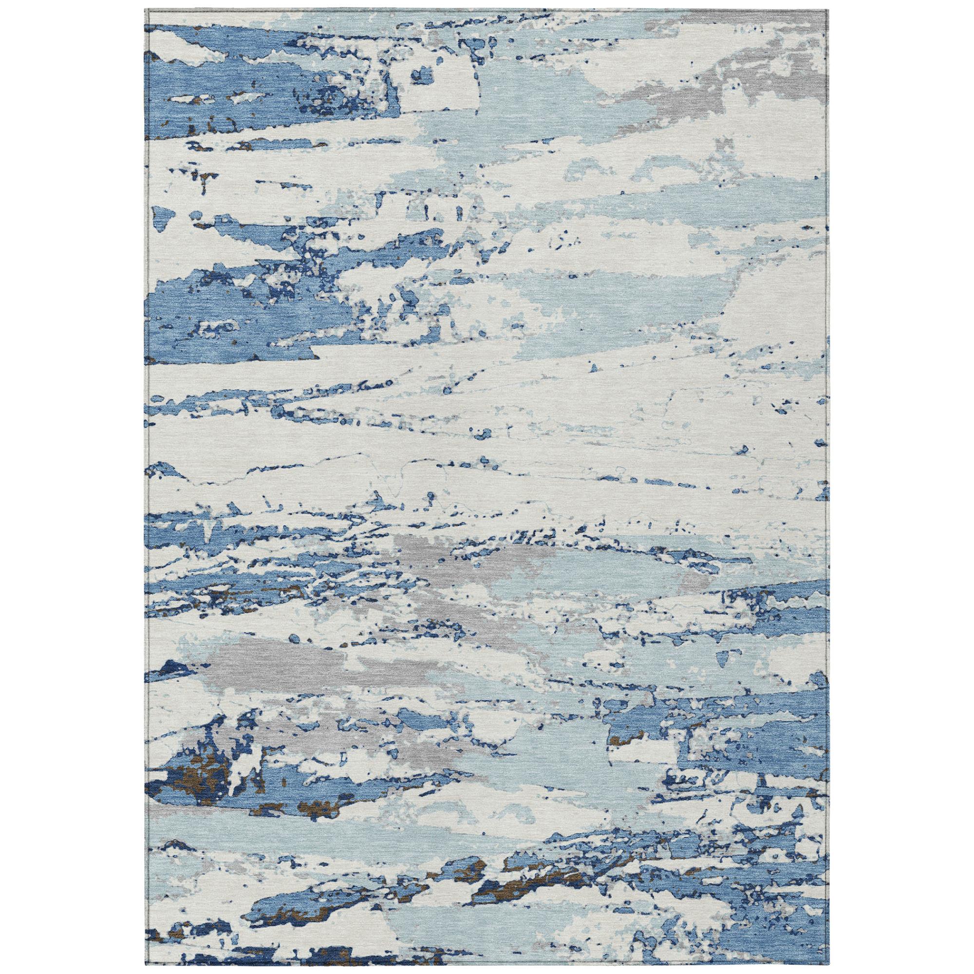 3' X 5' Sky Blue And Blue Abstract Washable Indoor Outdoor Area Rug Homeroots Outdoor