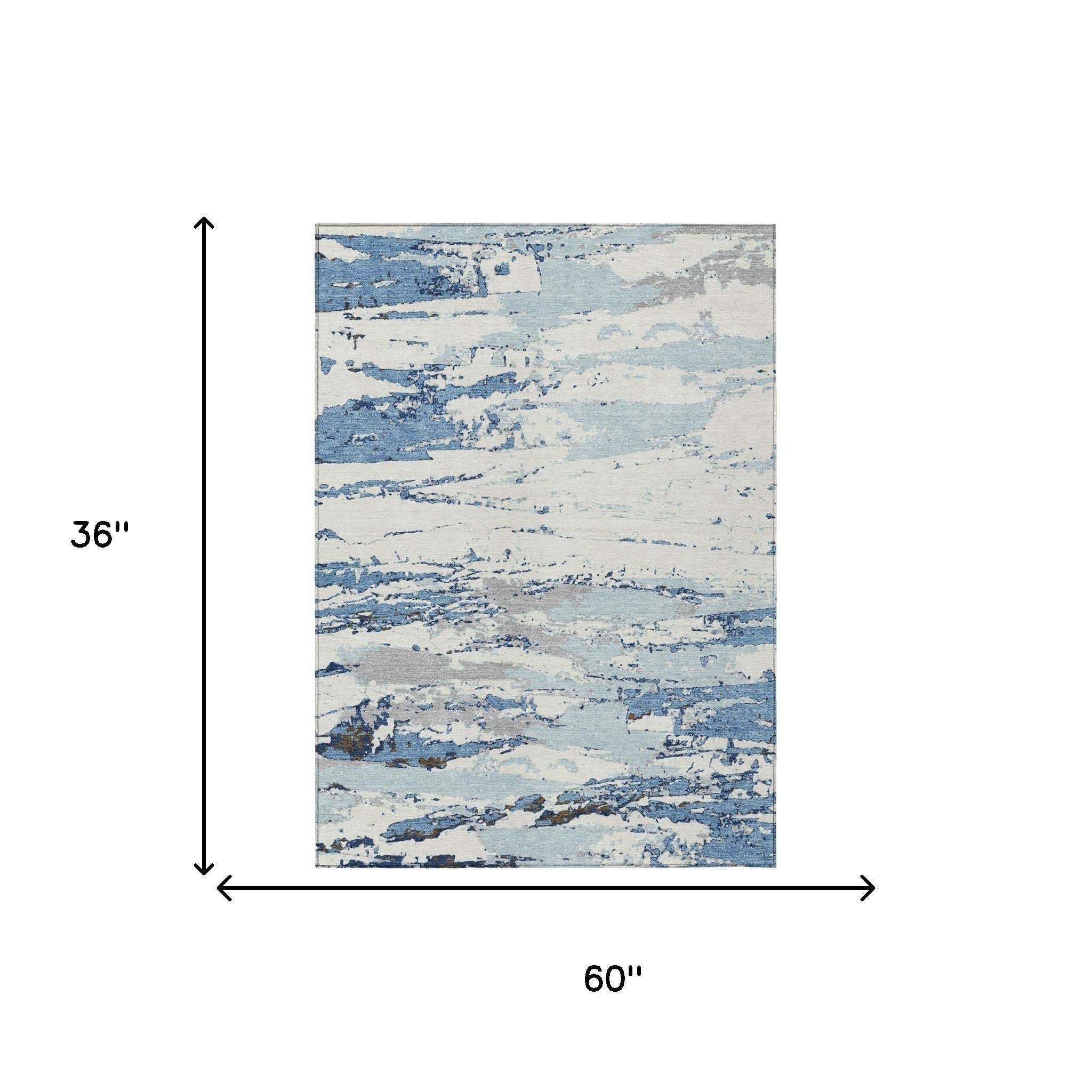 3' X 5' Sky Blue And Blue Abstract Washable Indoor Outdoor Area Rug Homeroots Outdoor