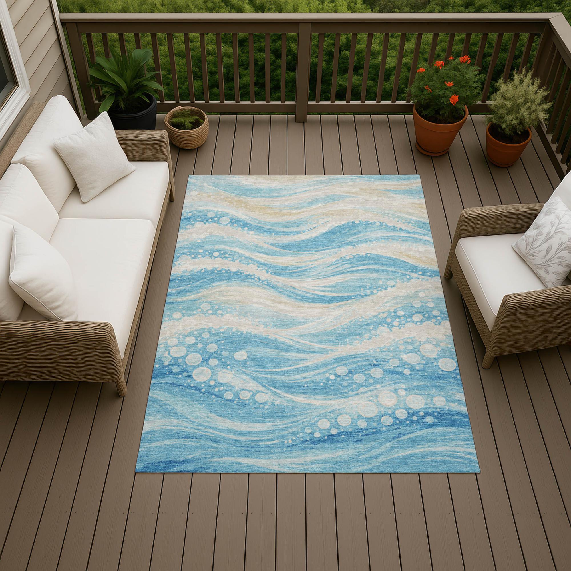 3' X 5' Sky Blue And Blue Abstract Washable Indoor Outdoor Area Rug Homeroots Outdoor