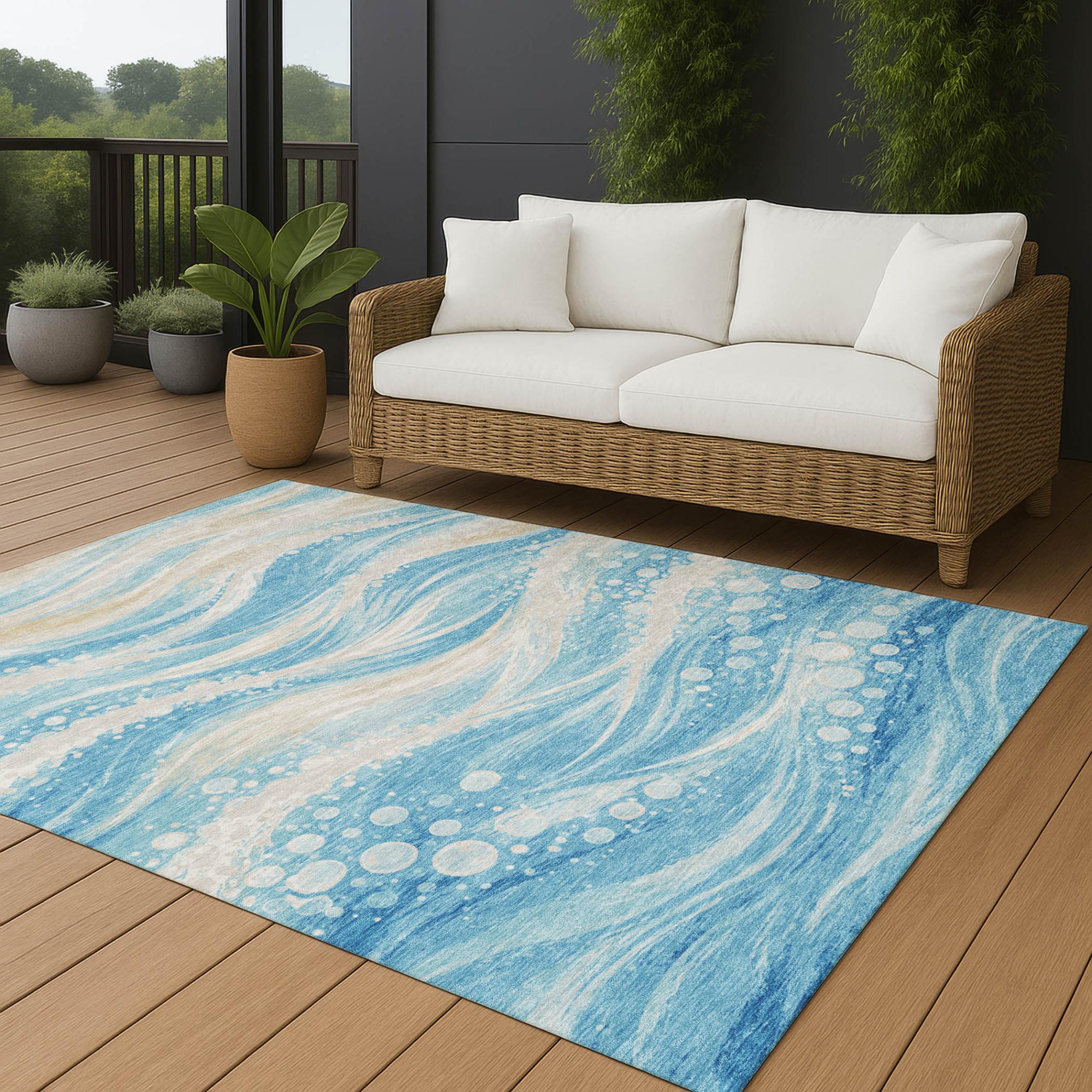 3' X 5' Sky Blue And Blue Abstract Washable Indoor Outdoor Area Rug Homeroots Outdoor