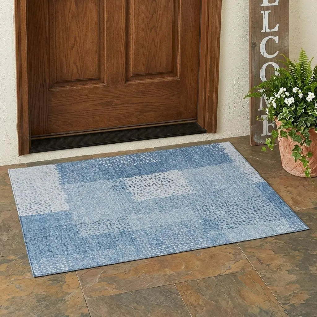 3' X 5' Sky Blue And Blue Abstract Washable Indoor Outdoor Area Rug Homeroots Outdoor