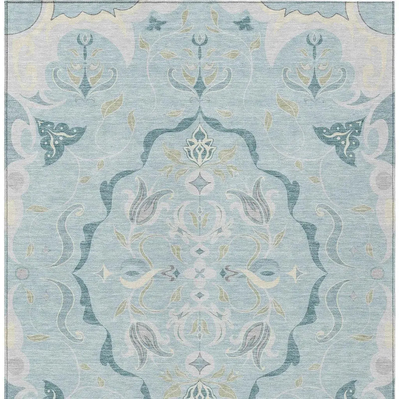 3' X 5' Sky Blue And Blue Damask Washable Indoor Outdoor Area Rug Homeroots Outdoor