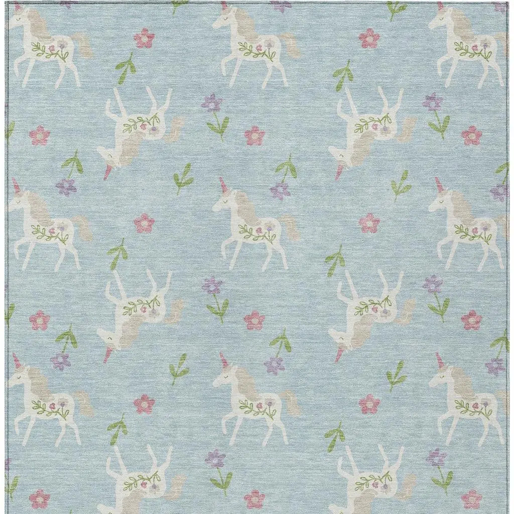 3' X 5' Sky Blue And Blue Floral Washable Indoor Outdoor Area Rug Homeroots Outdoor