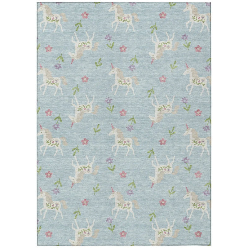 3' X 5' Sky Blue And Blue Floral Washable Indoor Outdoor Area Rug Homeroots Outdoor