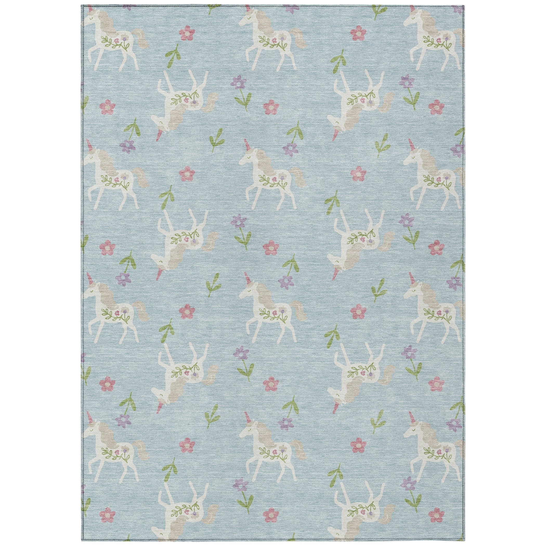 3' X 5' Sky Blue And Blue Floral Washable Indoor Outdoor Area Rug Homeroots Outdoor