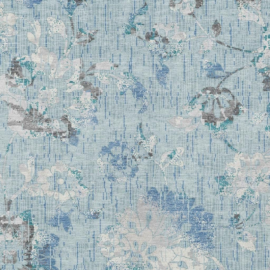 3' X 5' Sky Blue And Blue Floral Washable Indoor Outdoor Area Rug Homeroots Outdoor
