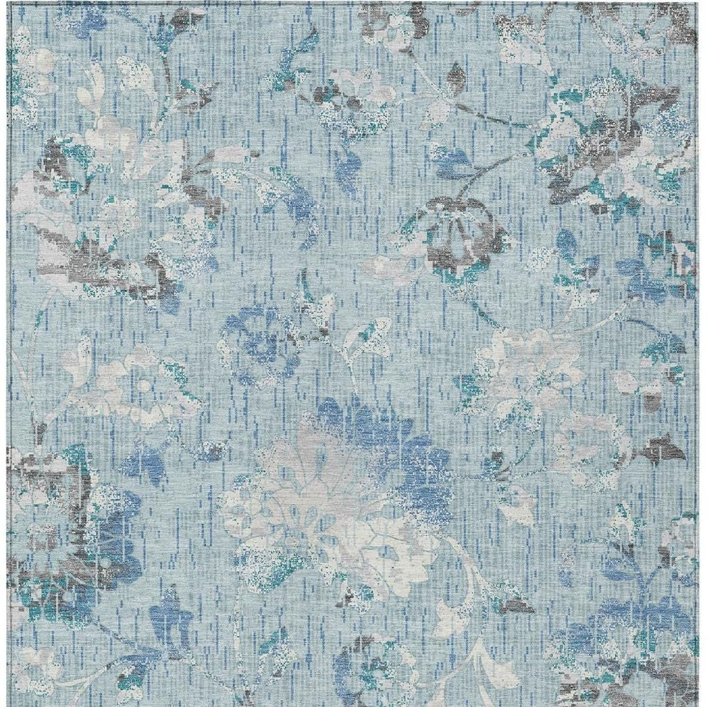3' X 5' Sky Blue And Blue Floral Washable Indoor Outdoor Area Rug Homeroots Outdoor