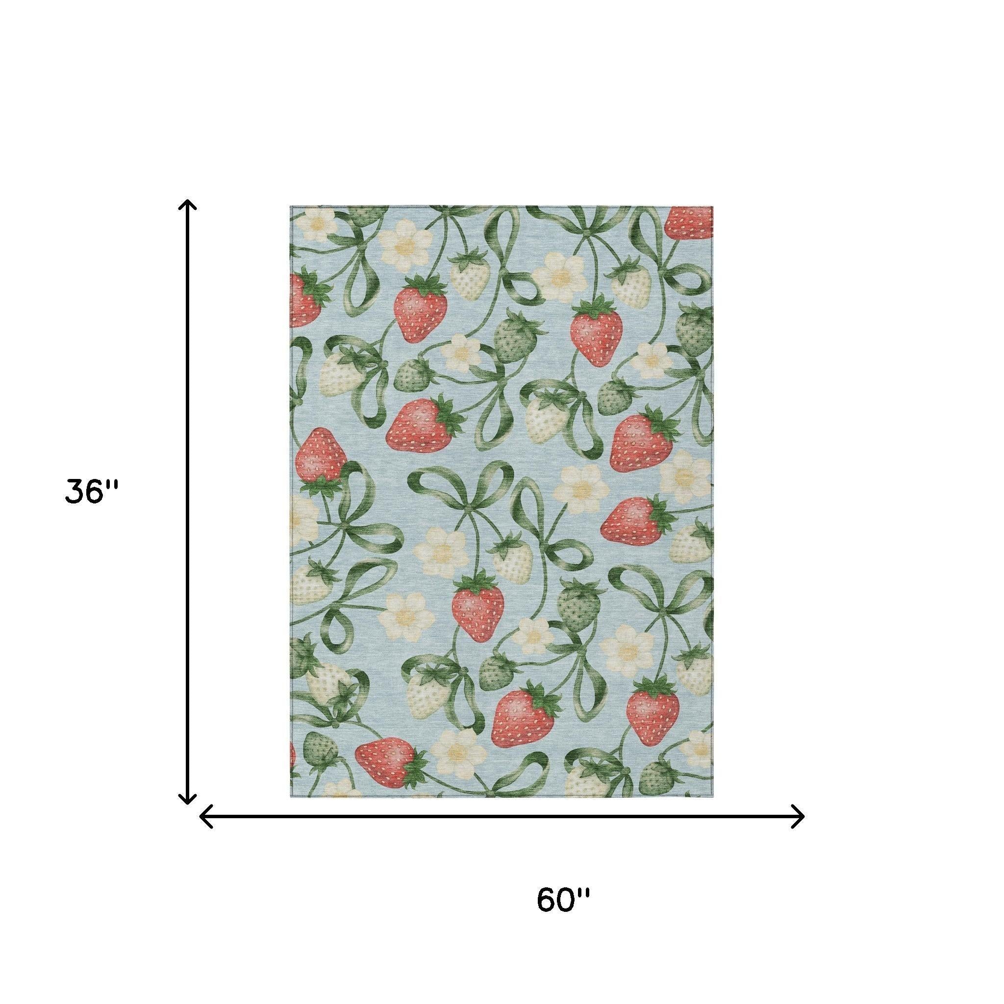 3' X 5' Sky Blue And Blue Floral Washable Indoor Outdoor Area Rug Homeroots Outdoor