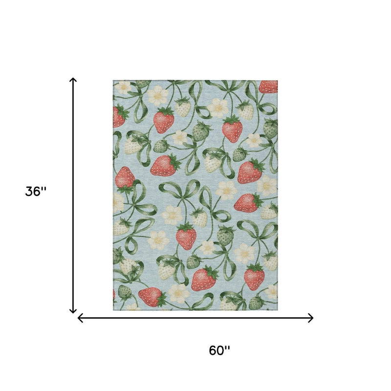 3' X 5' Sky Blue And Blue Floral Washable Indoor Outdoor Area Rug Homeroots Outdoor