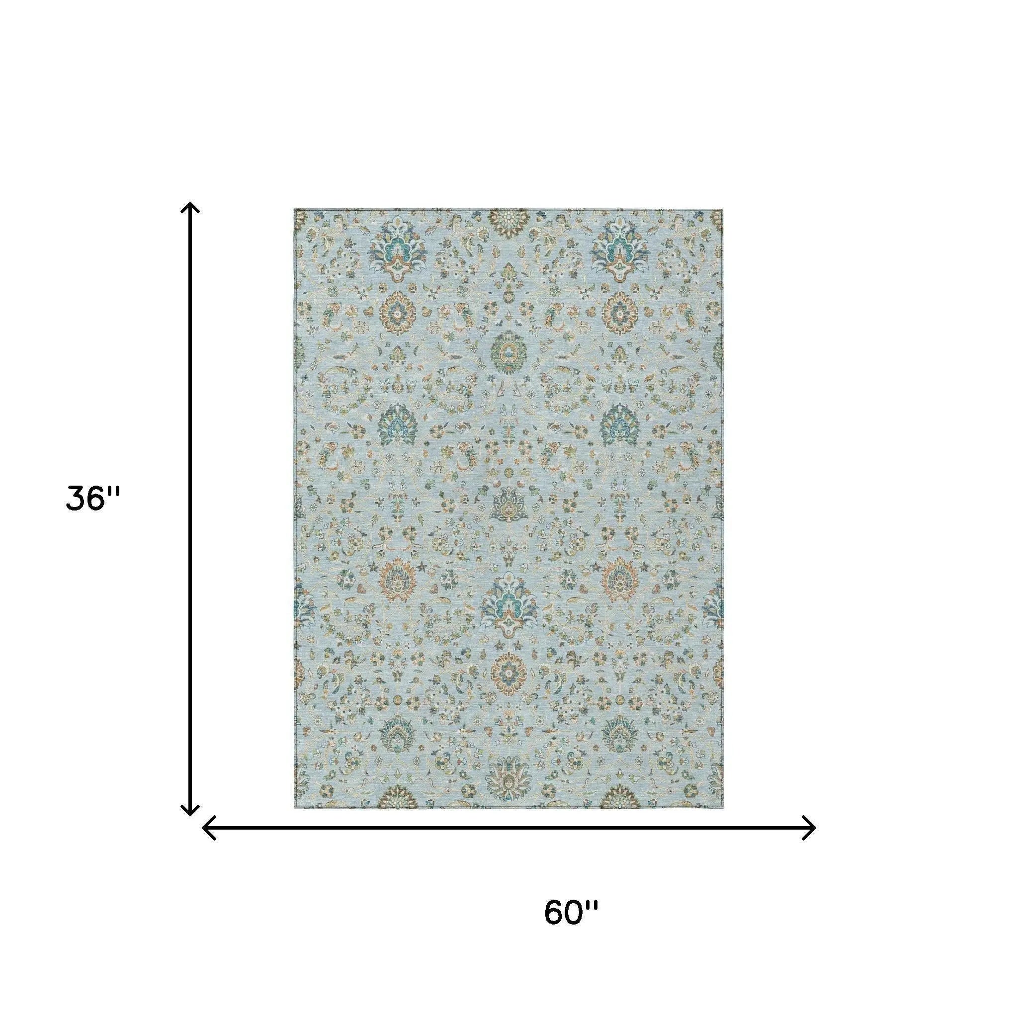 3' X 5' Sky Blue And Blue Floral Washable Indoor Outdoor Area Rug Homeroots Outdoor