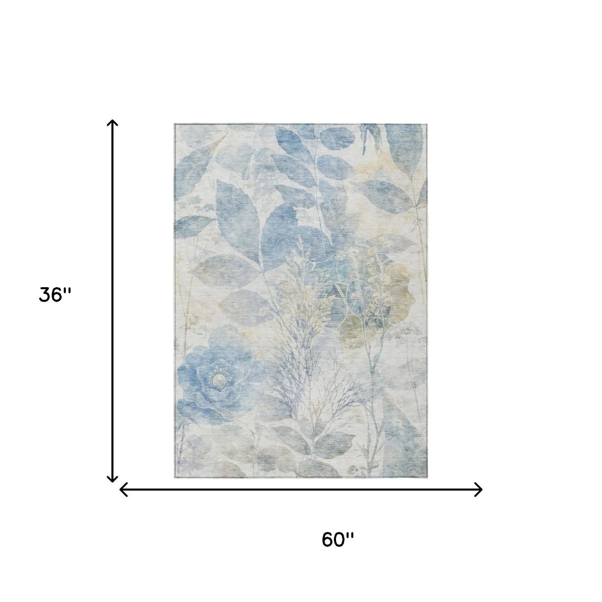 3' X 5' Sky Blue And Blue Floral Washable Indoor Outdoor Area Rug Homeroots Outdoor