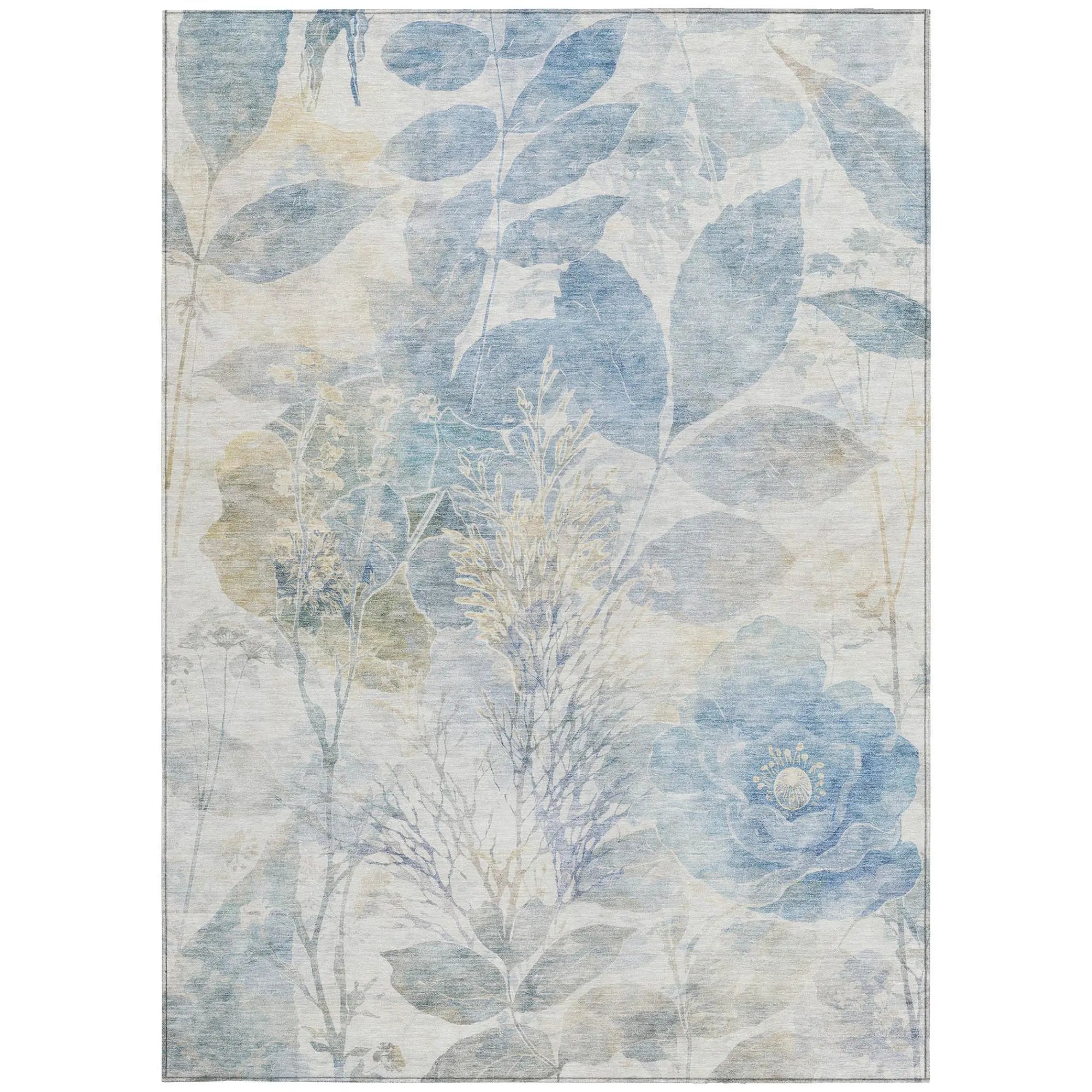 3' X 5' Sky Blue And Blue Floral Washable Indoor Outdoor Area Rug Homeroots Outdoor