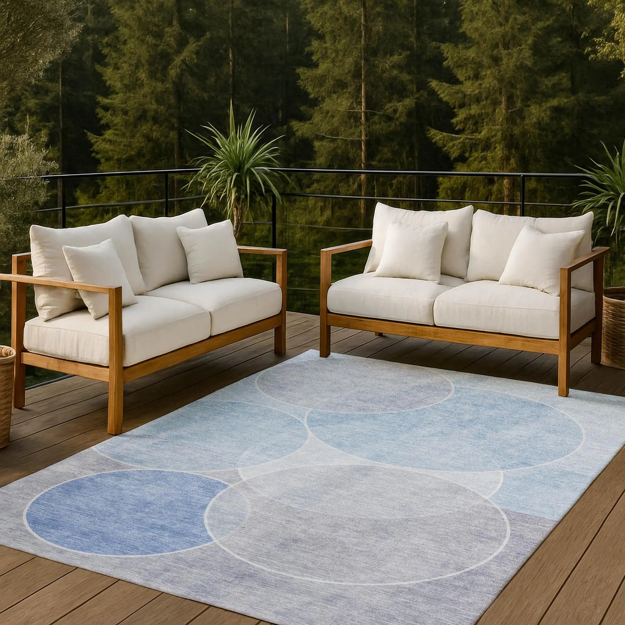 3' X 5' Sky Blue And Blue Geometric Washable Indoor Outdoor Area Rug Homeroots Outdoor