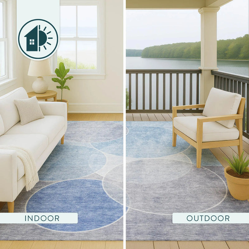 3' X 5' Sky Blue And Blue Geometric Washable Indoor Outdoor Area Rug Homeroots Outdoor