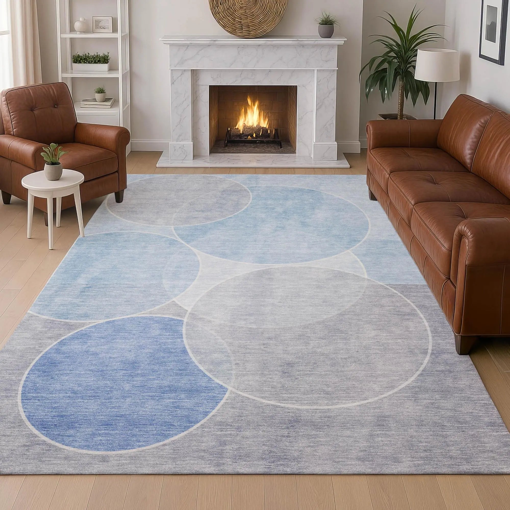 3' X 5' Sky Blue And Blue Geometric Washable Indoor Outdoor Area Rug Homeroots Outdoor