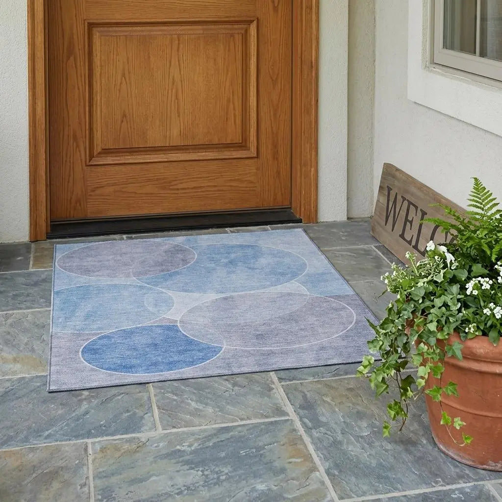 3' X 5' Sky Blue And Blue Geometric Washable Indoor Outdoor Area Rug Homeroots Outdoor