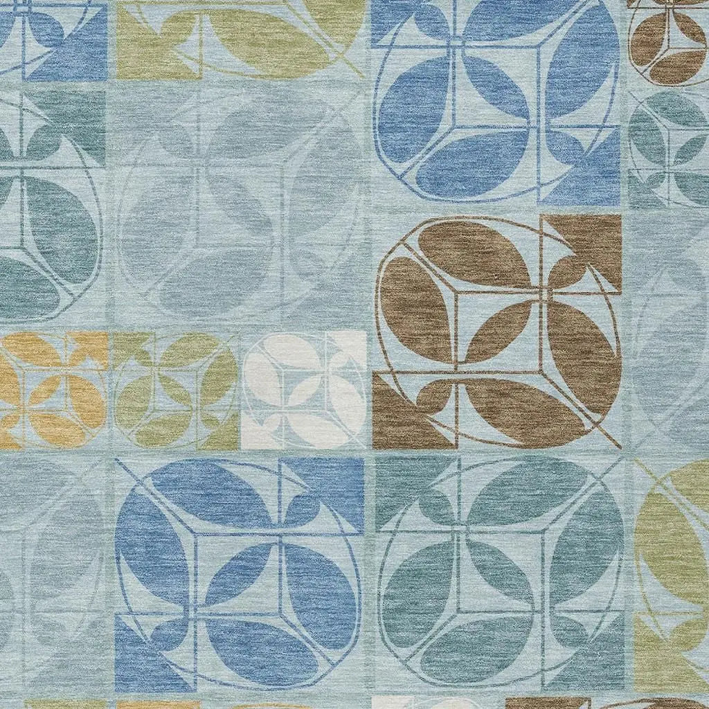 3' X 5' Sky Blue And Blue Geometric Washable Indoor Outdoor Area Rug Homeroots Outdoor