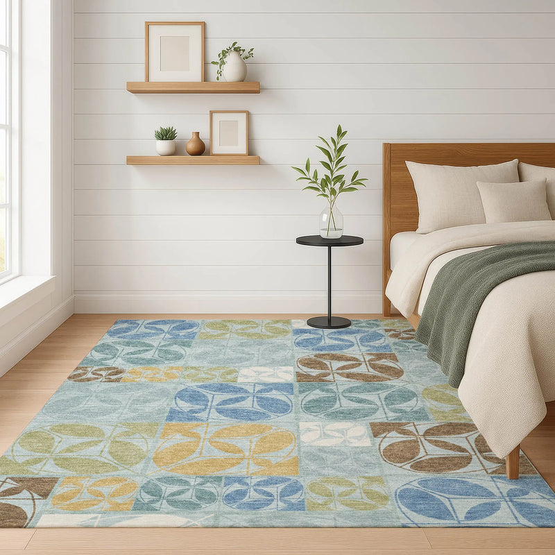 3' X 5' Sky Blue And Blue Geometric Washable Indoor Outdoor Area Rug Homeroots Outdoor