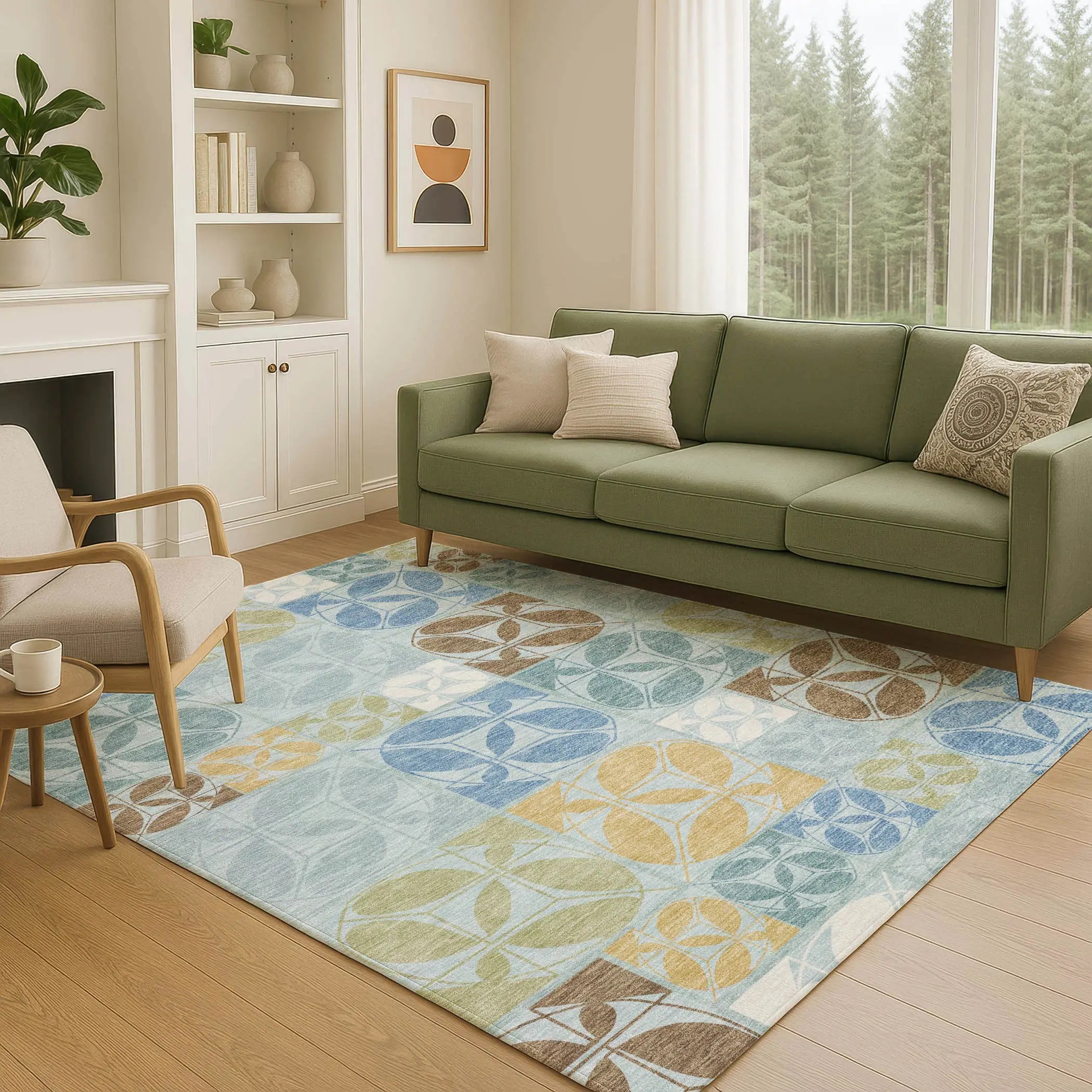 3' X 5' Sky Blue And Blue Geometric Washable Indoor Outdoor Area Rug Homeroots Outdoor