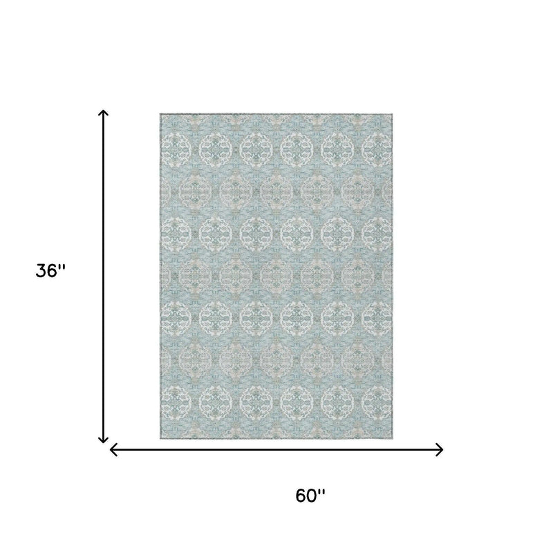 3' X 5' Sky Blue And Blue Striped Washable Indoor Outdoor Area Rug Homeroots Outdoor