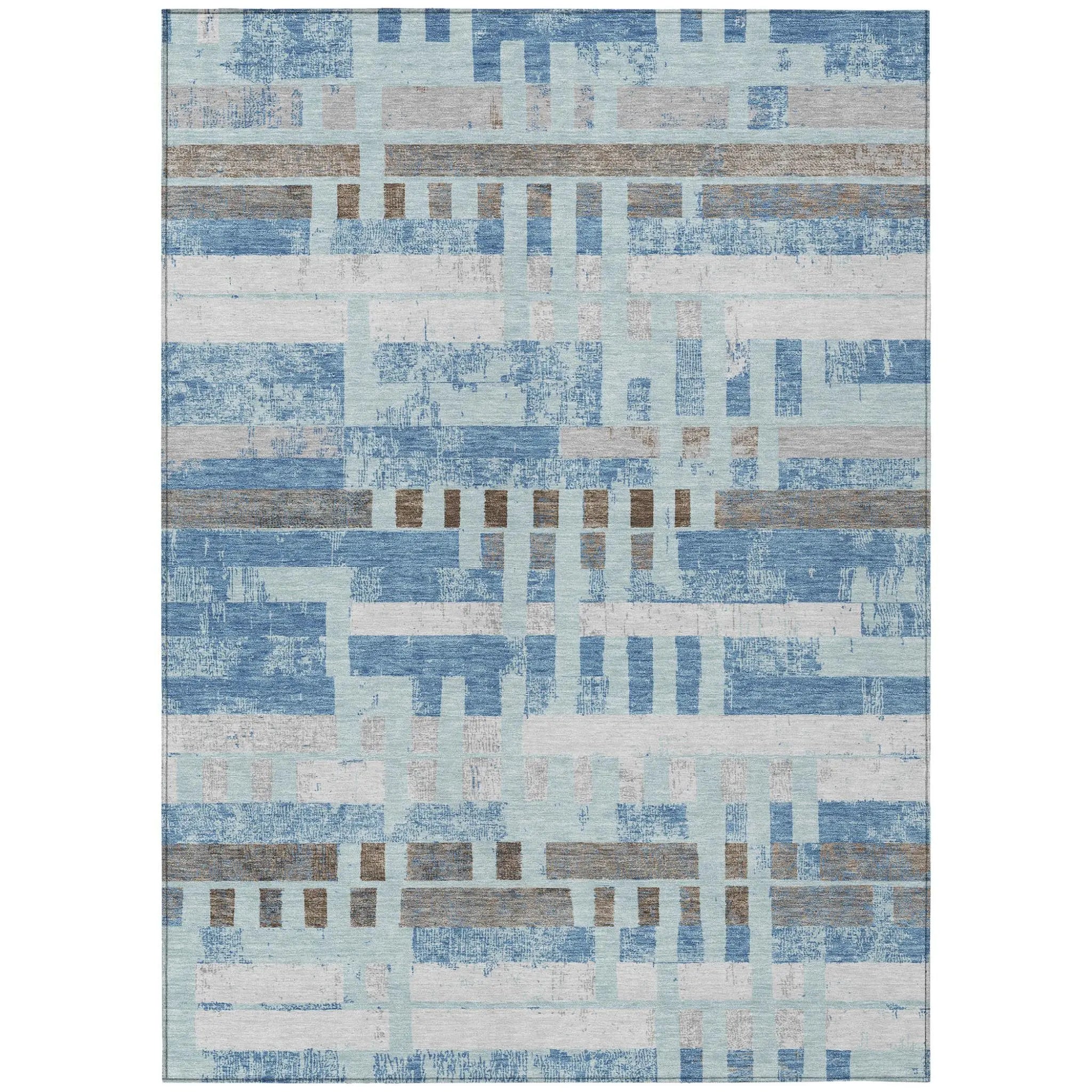 3' X 5' Sky Blue And Blue Striped Washable Indoor Outdoor Area Rug Homeroots Outdoor