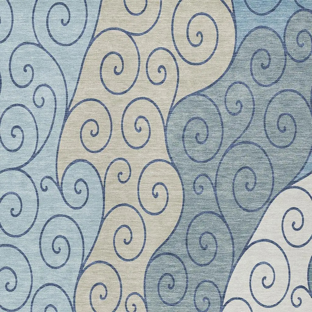 3' X 5' Sky Blue And Denim Blue Abstract Washable Indoor Outdoor Area Rug Homeroots Outdoor