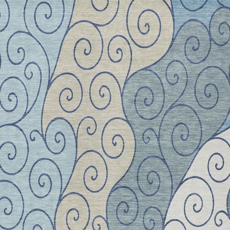 3' X 5' Sky Blue And Denim Blue Abstract Washable Indoor Outdoor Area Rug Homeroots Outdoor