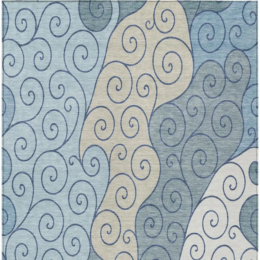3' X 5' Sky Blue And Denim Blue Abstract Washable Indoor Outdoor Area Rug Homeroots Outdoor