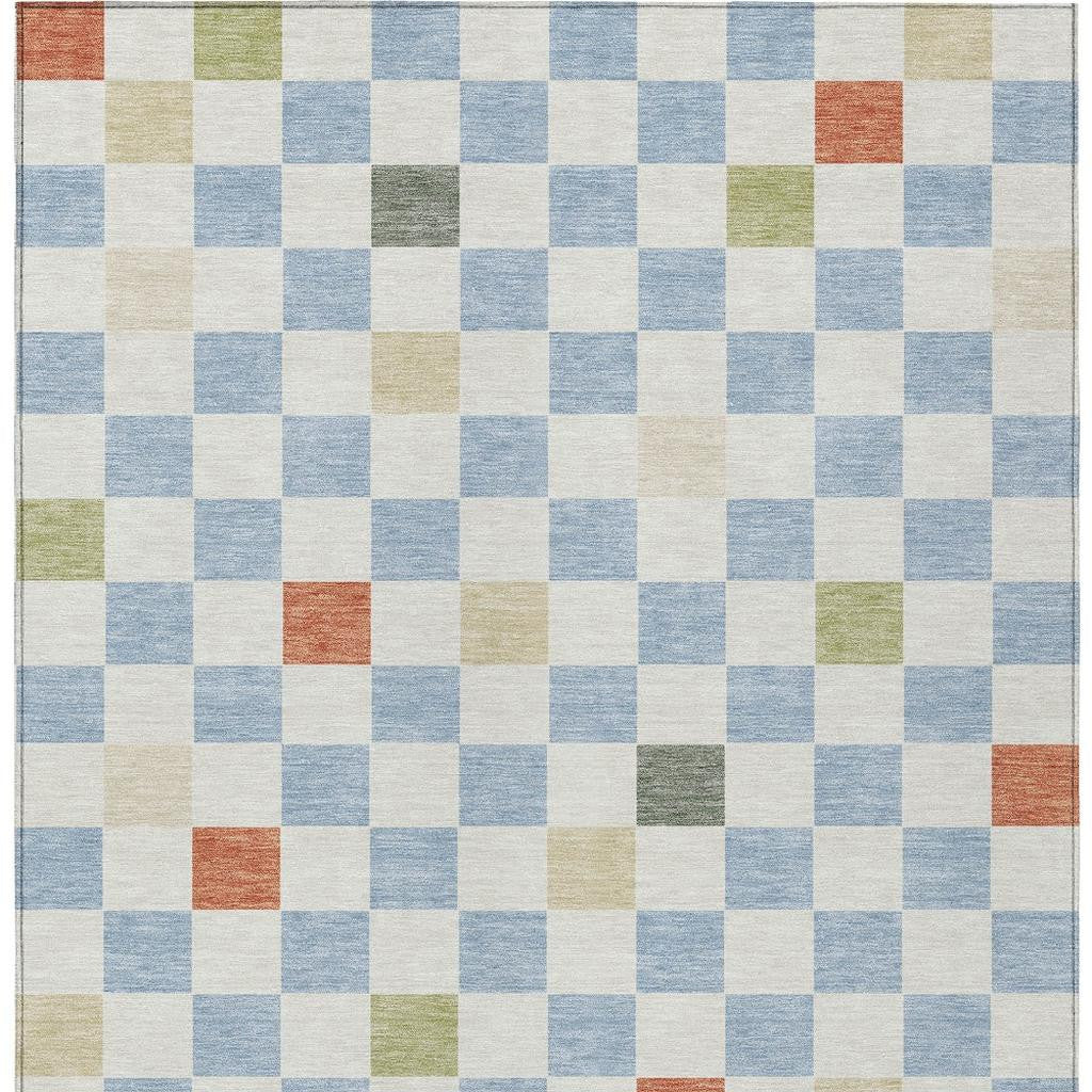 3' X 5' Sky Blue And Gray Geometric Washable Indoor Outdoor Area Rug Homeroots Outdoor