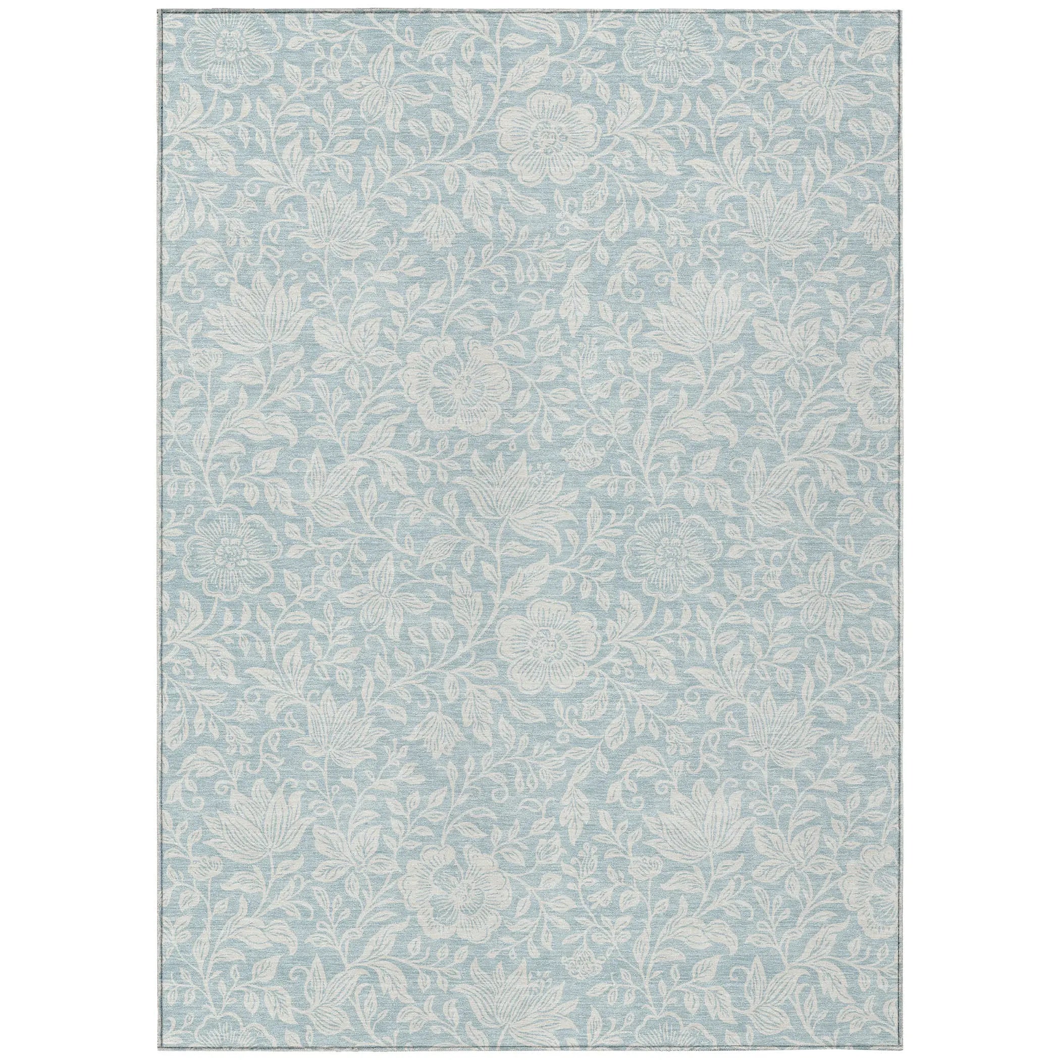 3' X 5' Sky Blue And Ivory Floral Washable Indoor Outdoor Area Rug Homeroots Outdoor